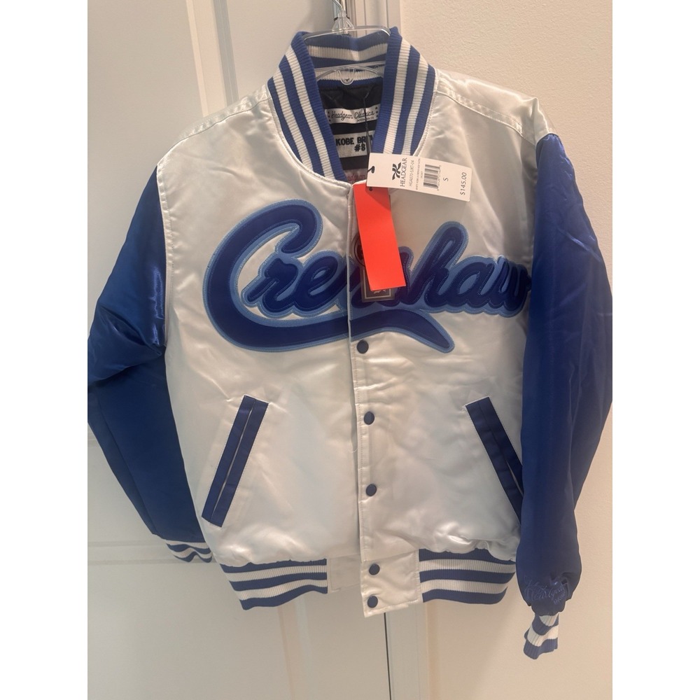 Headgear Classics Kobe Bryant Crenshaw Satin Jacket White/Blue Mens S NWT #8